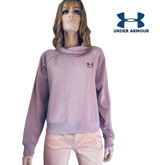 UNDER ARMOUR Fleece Pullover Top Sweater Sweatshirt Rival Wrap Neck Cotton Loose - Picture 11 of 13